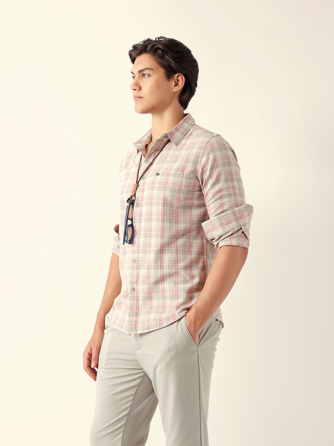 Men Green Cotton Checked Shirt