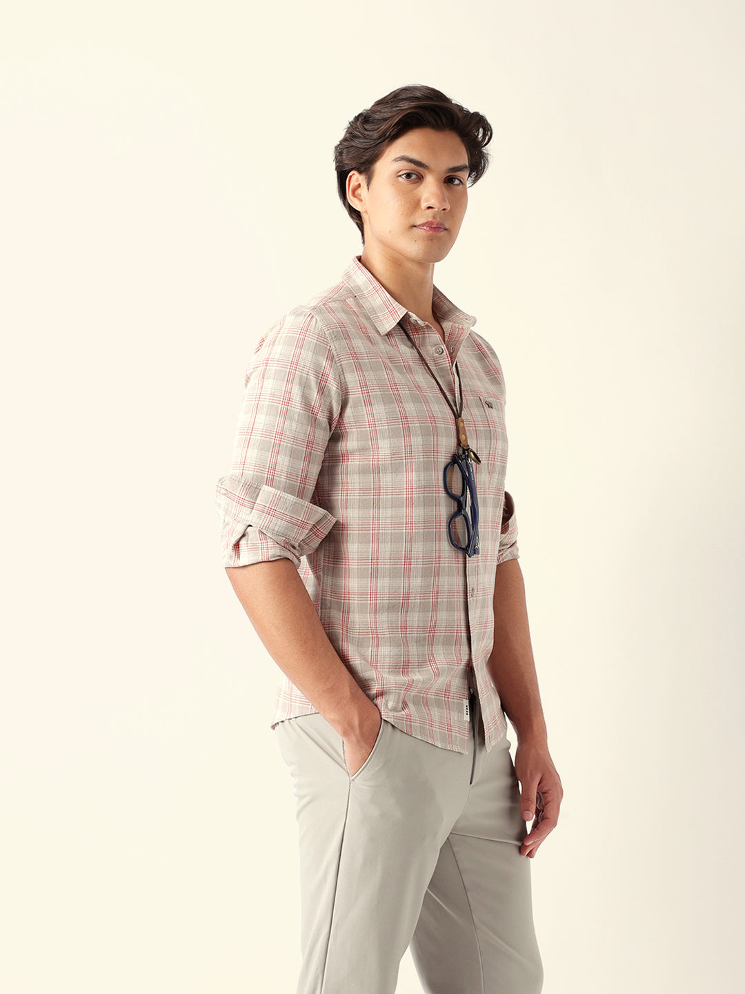 Men Green Cotton Checked Shirt
