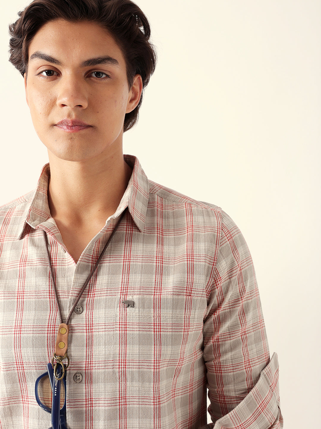 Men Green Cotton Checked Shirt