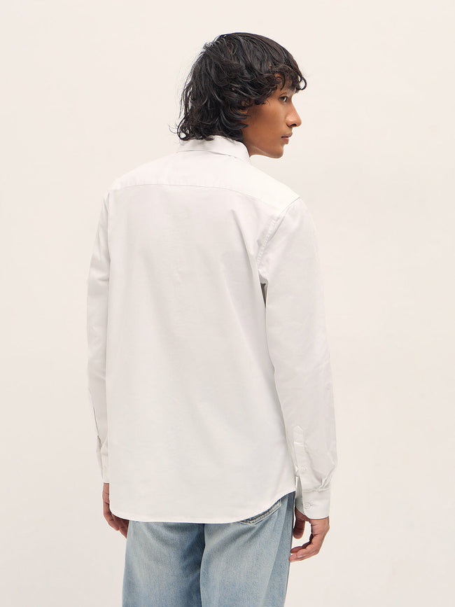 Men White Slim Fit Solid Cotton Casual Shirt