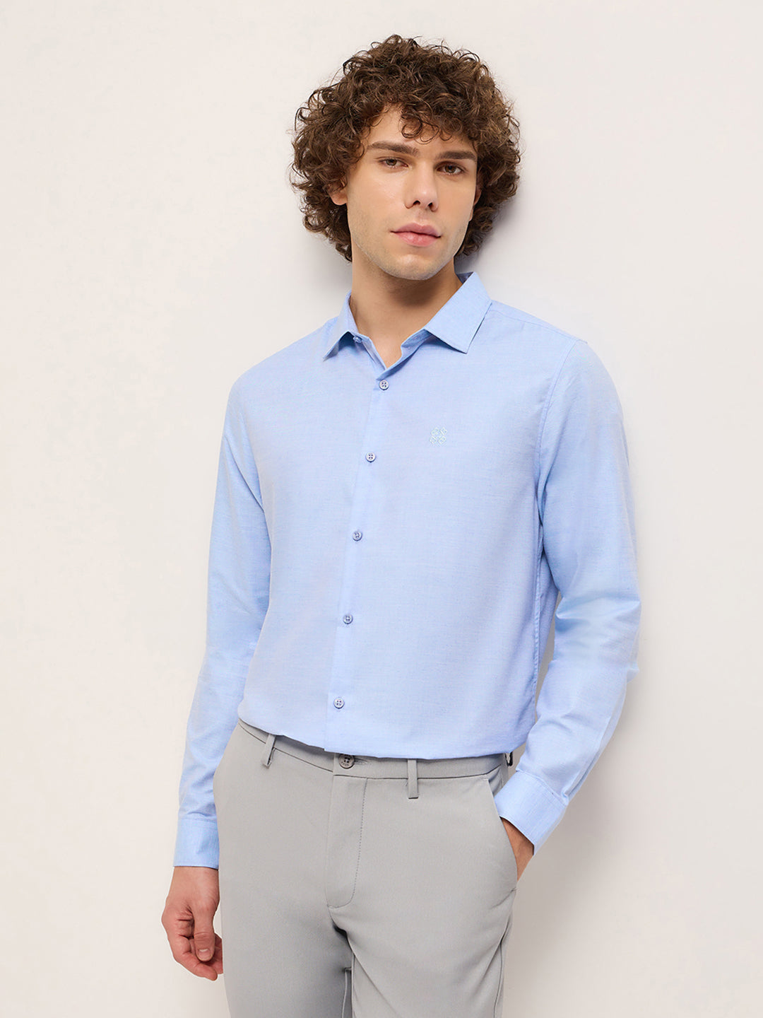 Men Shirt Blue Solid Tailored Fit Formal Shirt