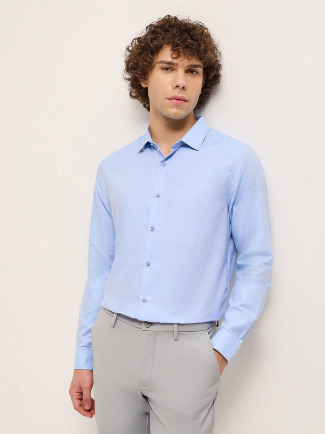 Men Shirt Blue Solid Tailored Fit Formal Shirt