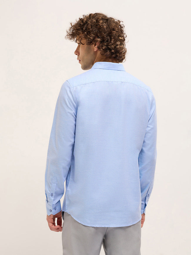 Men Shirt Blue Solid Tailored Fit Formal Shirt
