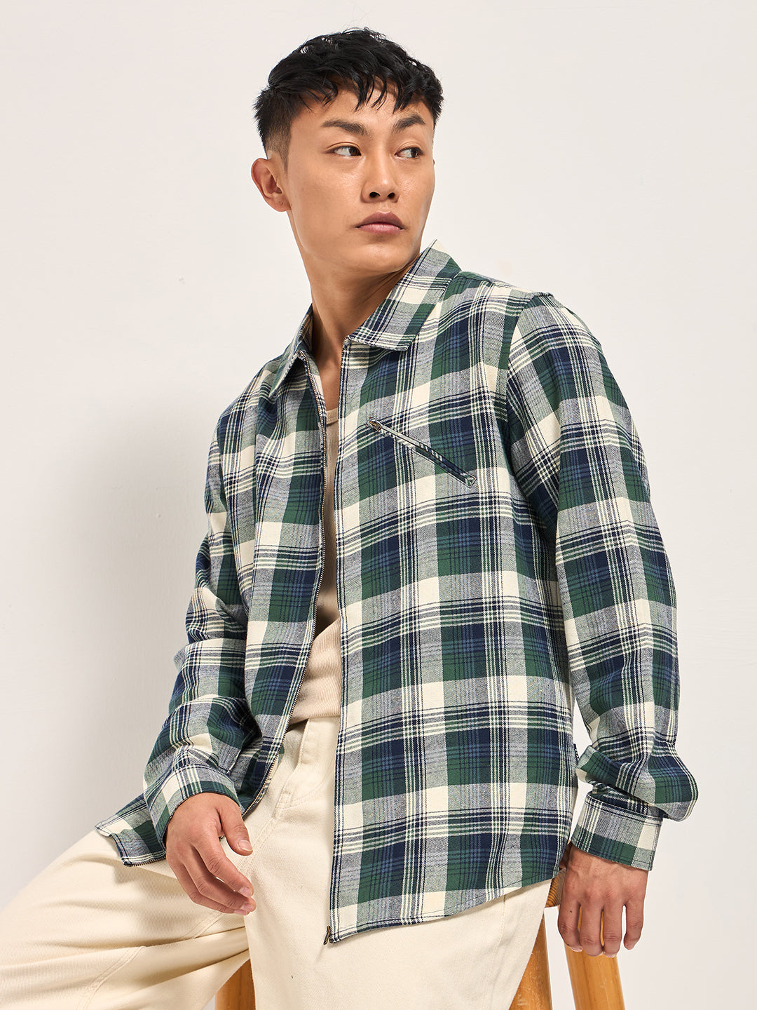 Men Multi-Color Tartan Checked Flannel Shacket