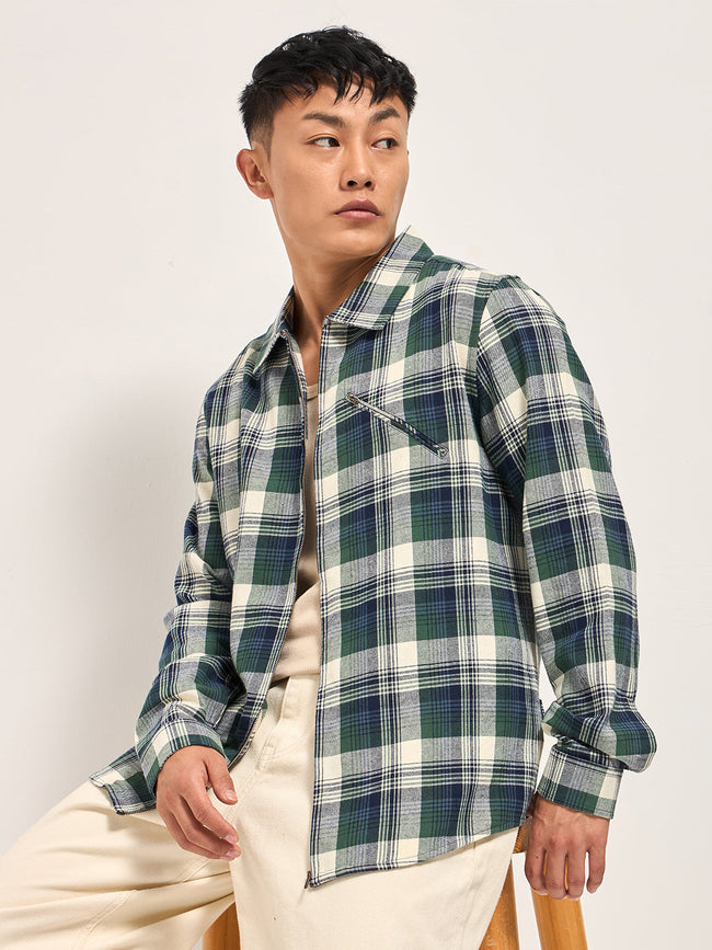 Men Multi-Color Tartan Checked Flannel Shacket