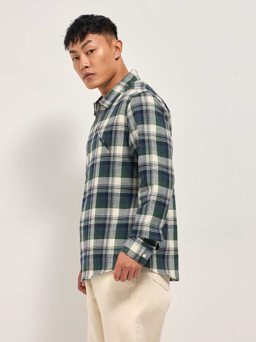 Men Multi-Color Tartan Checked Flannel Shacket