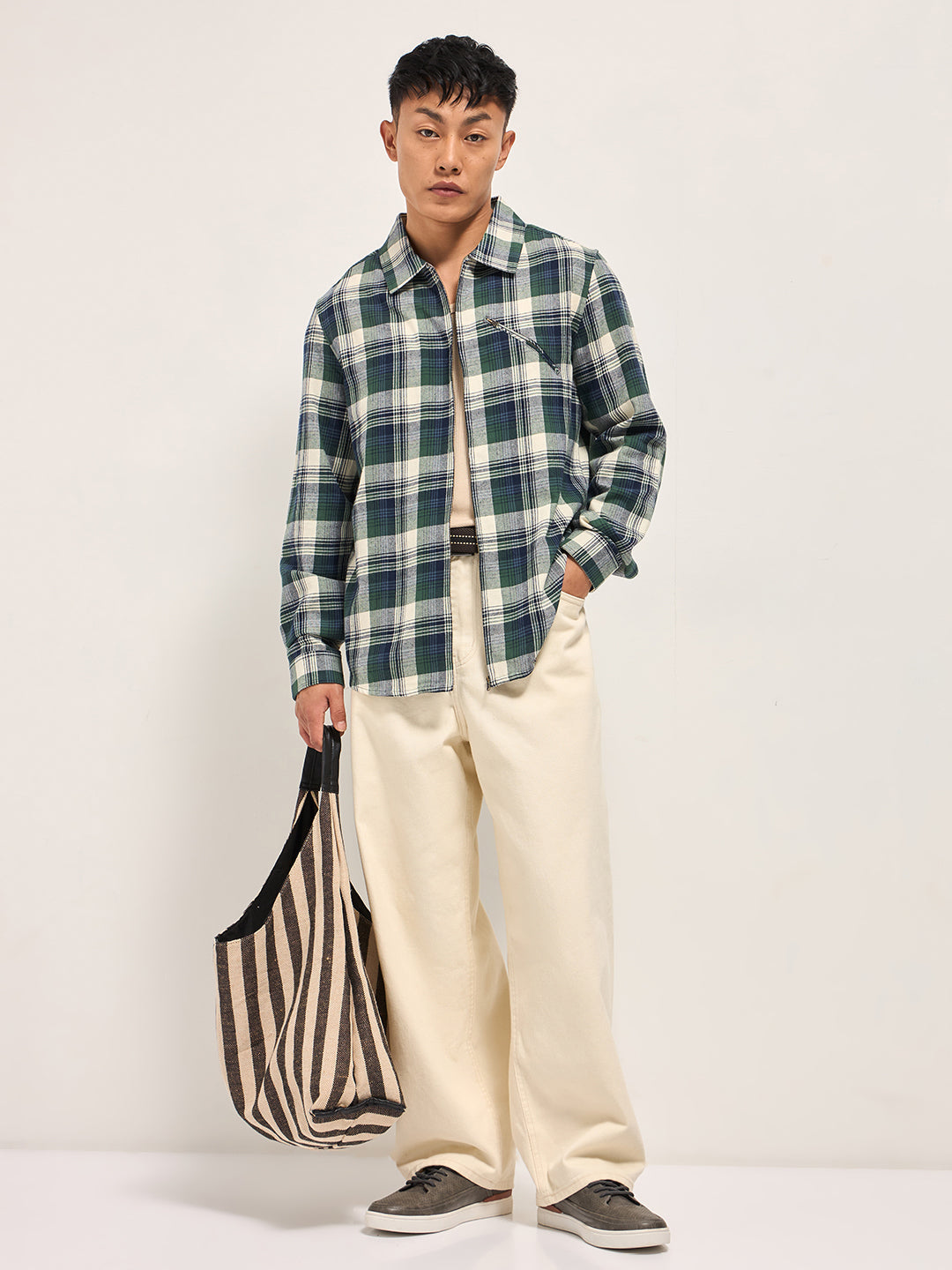 Men Multi-Color Tartan Checked Flannel Shacket