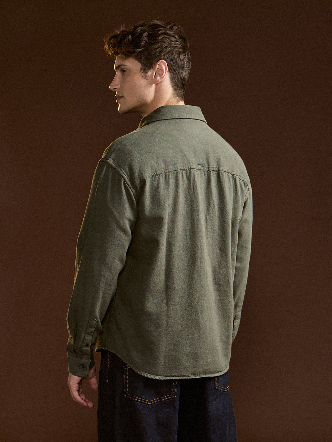 Men Olive Solid Relax Fit Overshirt