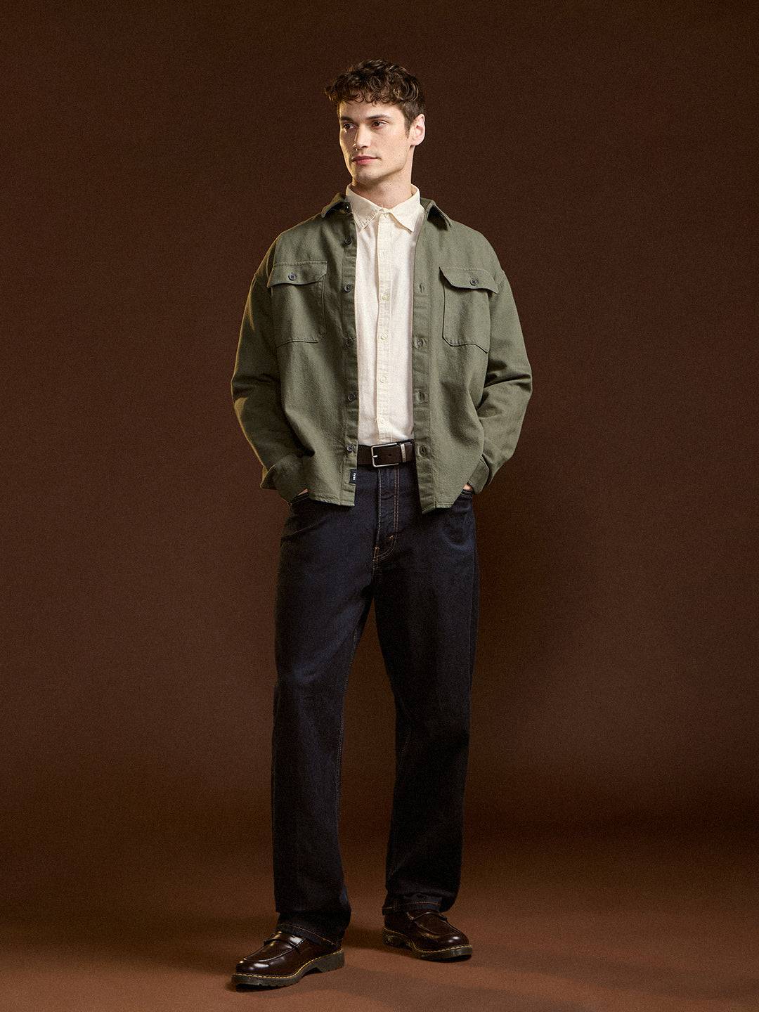 Men Olive Solid Relax Fit Overshirt