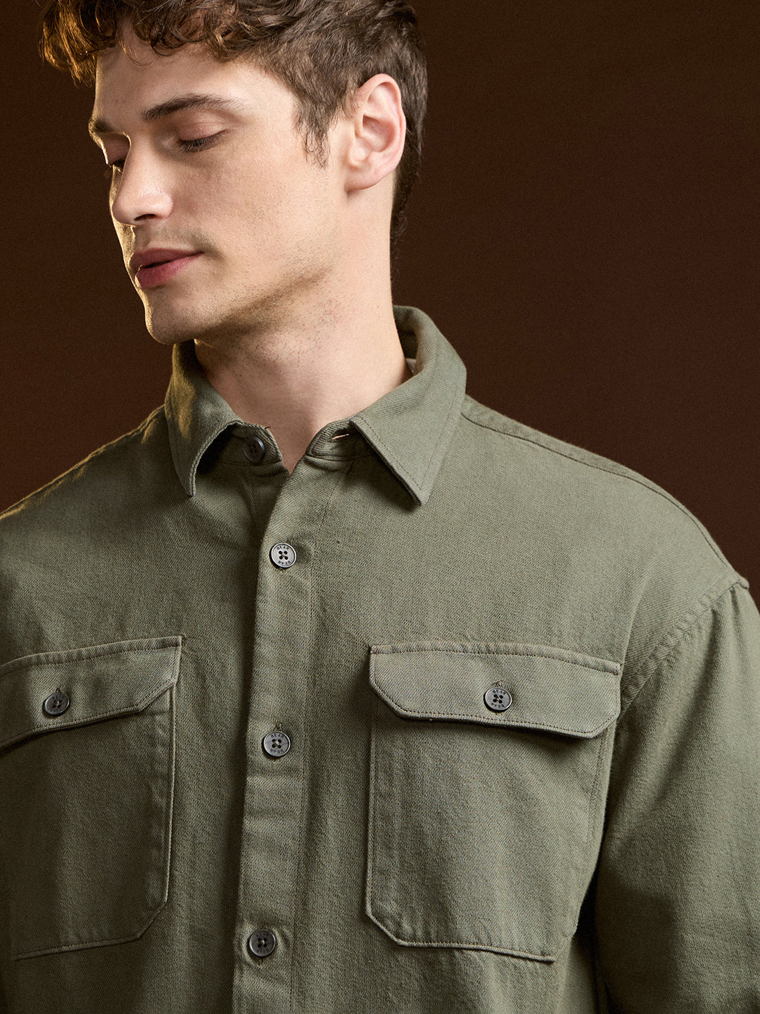 Men Olive Solid Relax Fit Overshirt