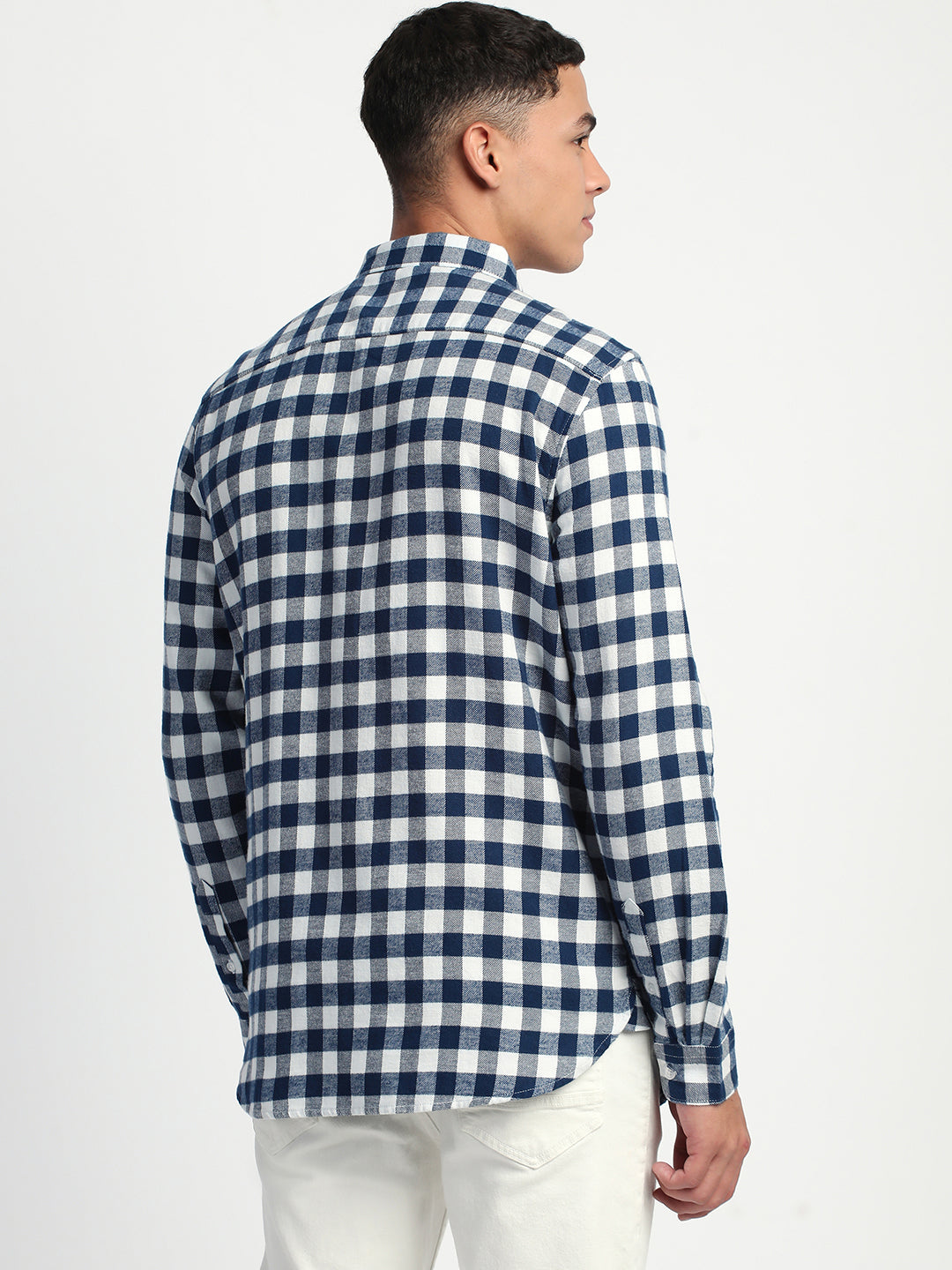 Men Blue Checked Slim Fit Casual Shirt