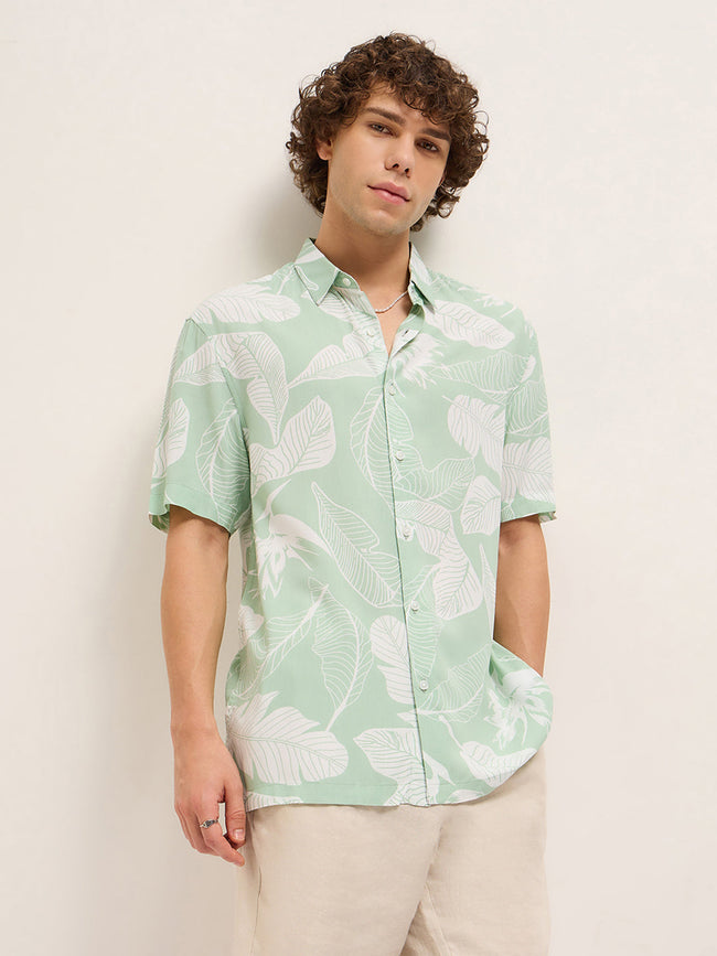 Men Light Green Floral Print Relax Fit Casual shirt