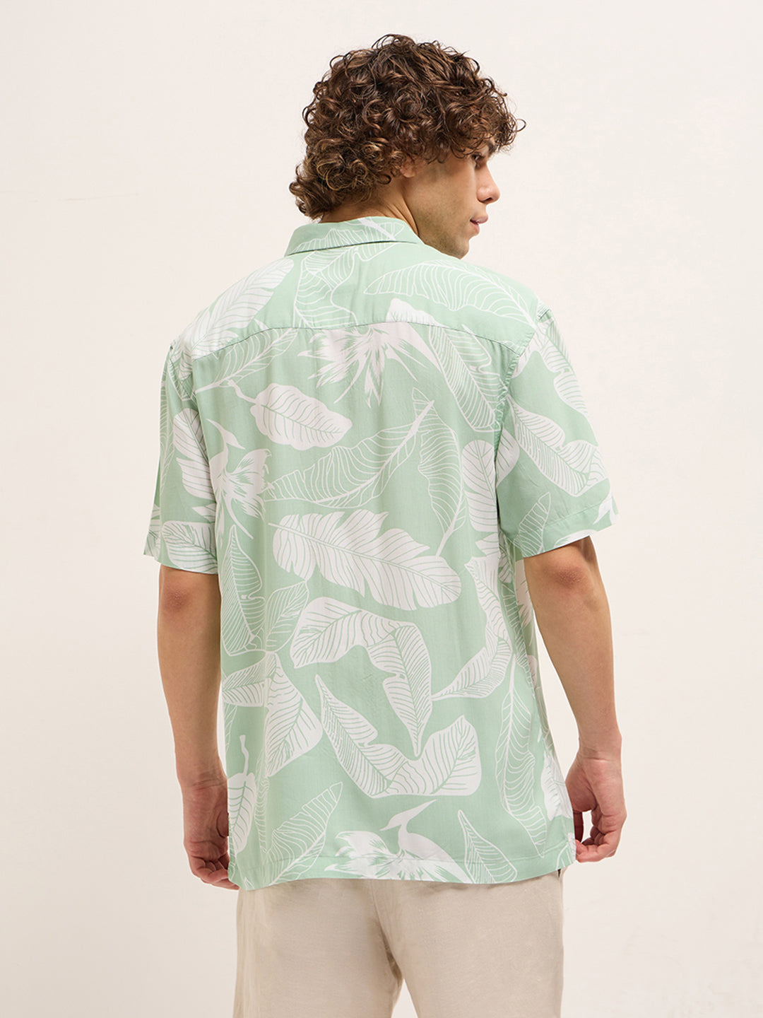 Men Light Green Floral Print Relax Fit Casual shirt