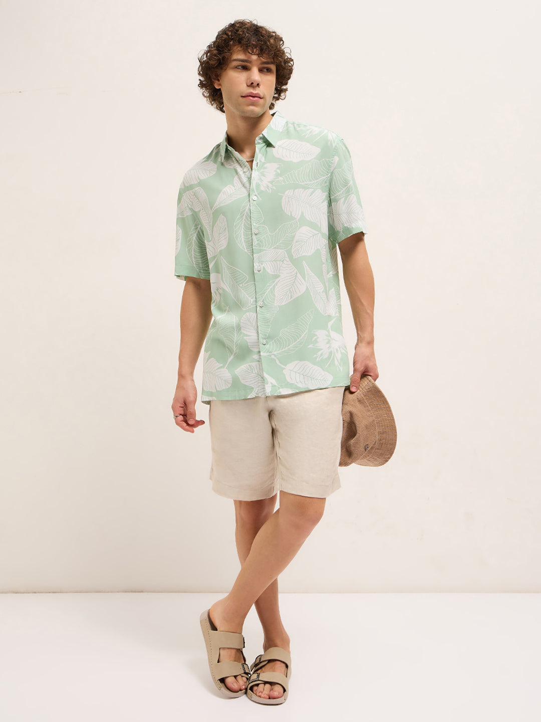 Men Light Green Floral Print Relax Fit Casual shirt