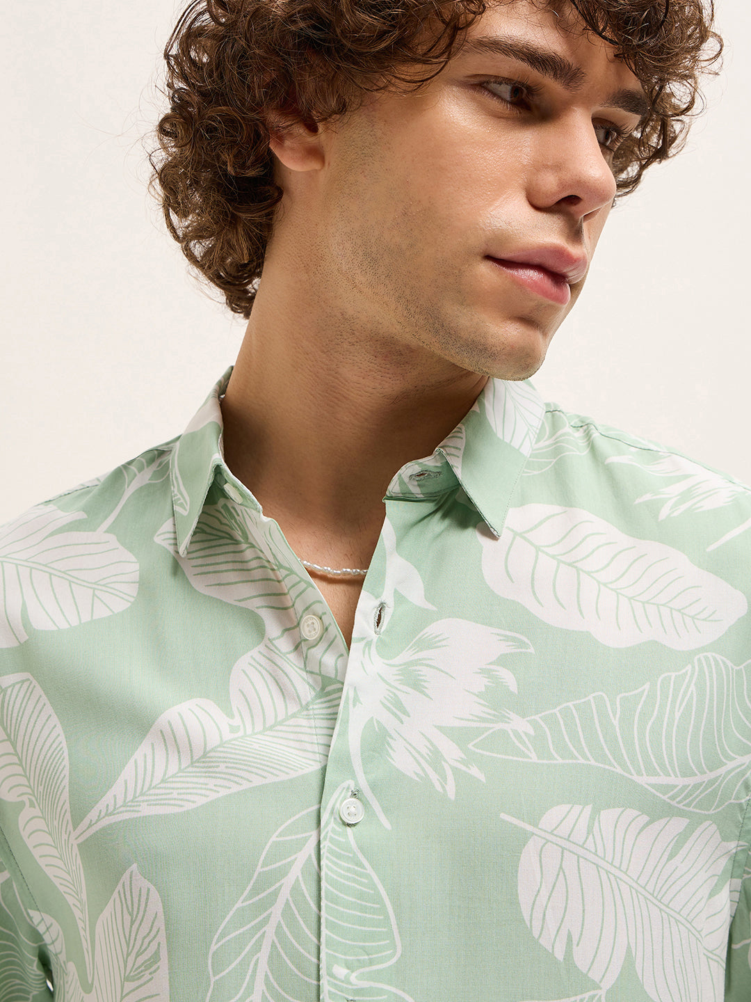 Men Light Green Floral Print Relax Fit Casual shirt