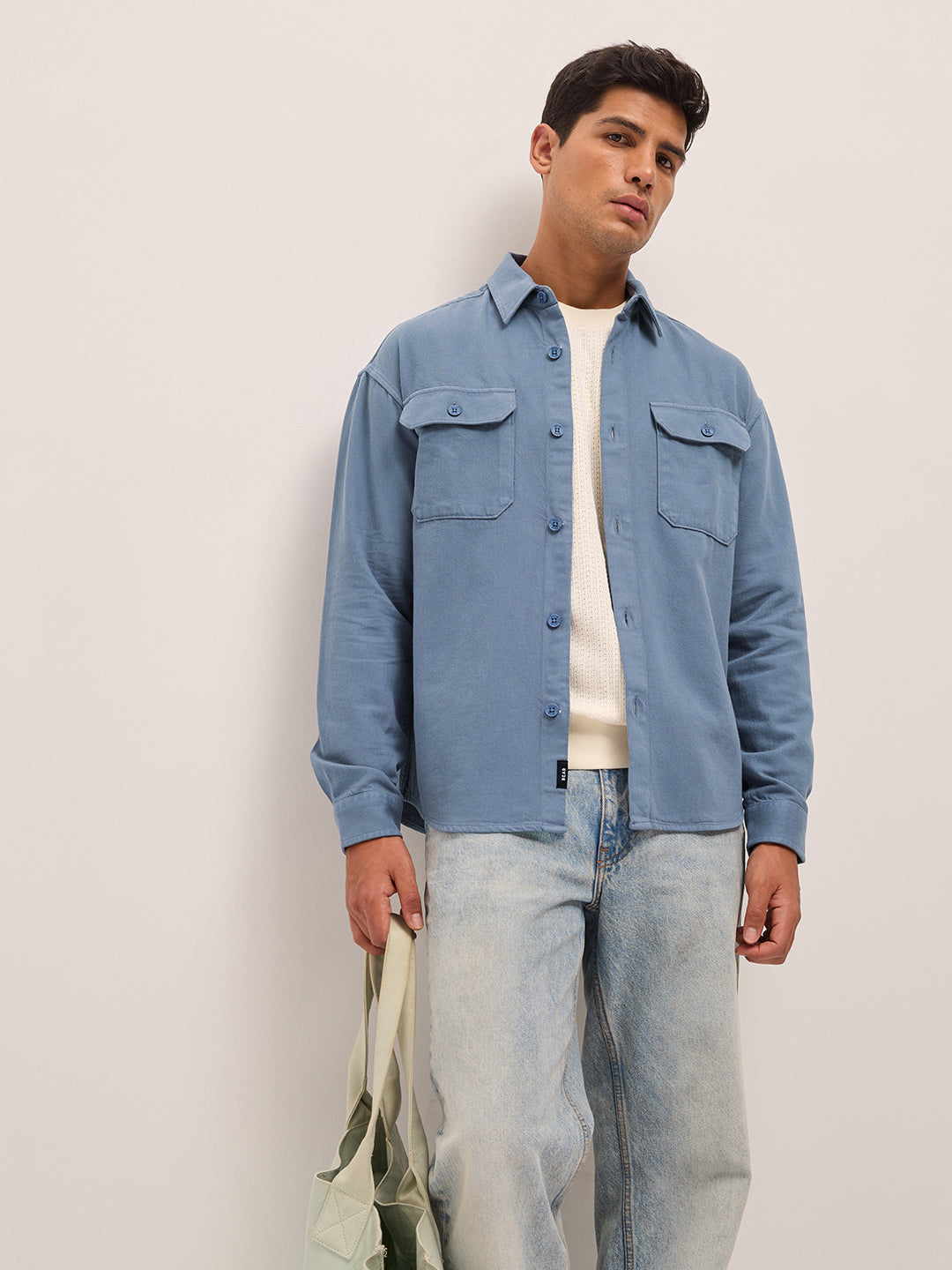 Men Blue Solid Relax Fit Overshirt