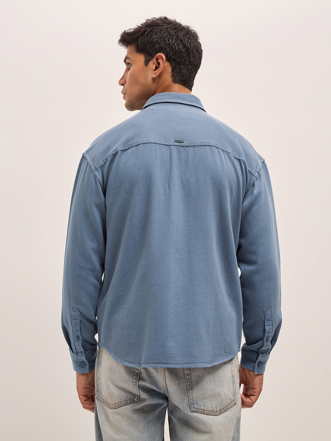 Men Blue Solid Relax Fit Overshirt