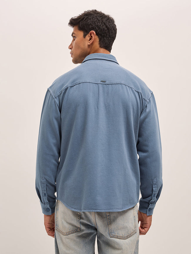 Men Blue Solid Relax Fit Overshirt