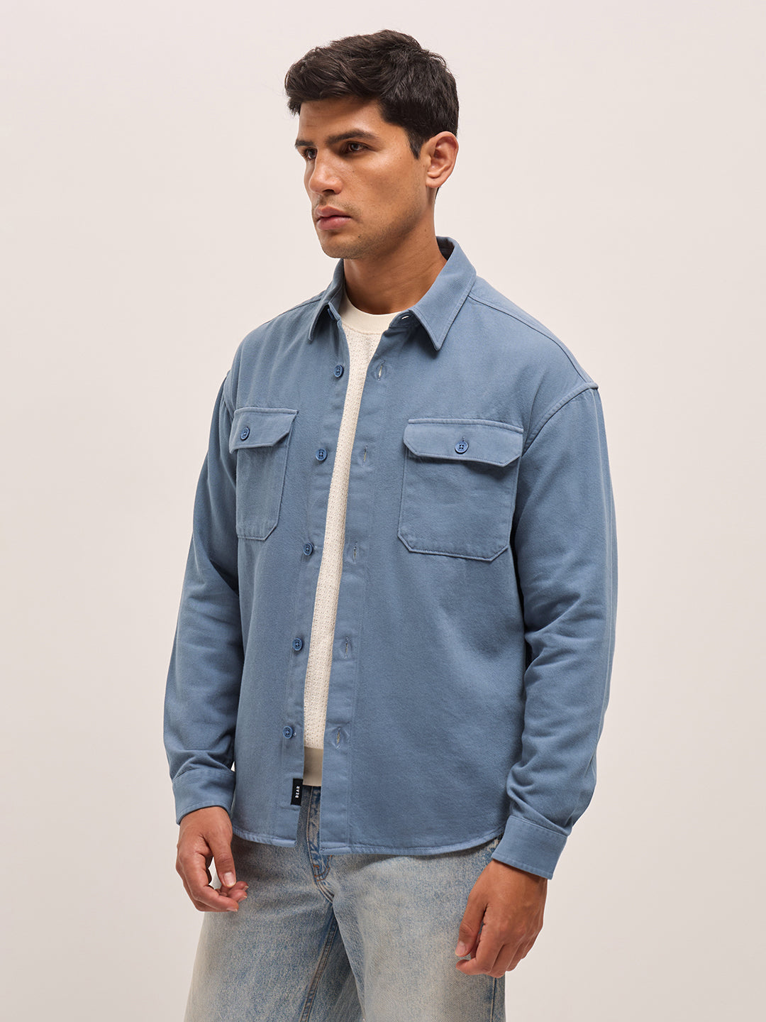 Men Blue Solid Relax Fit Overshirt