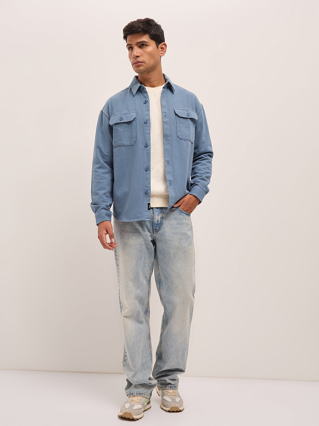 Men Blue Solid Relax Fit Overshirt