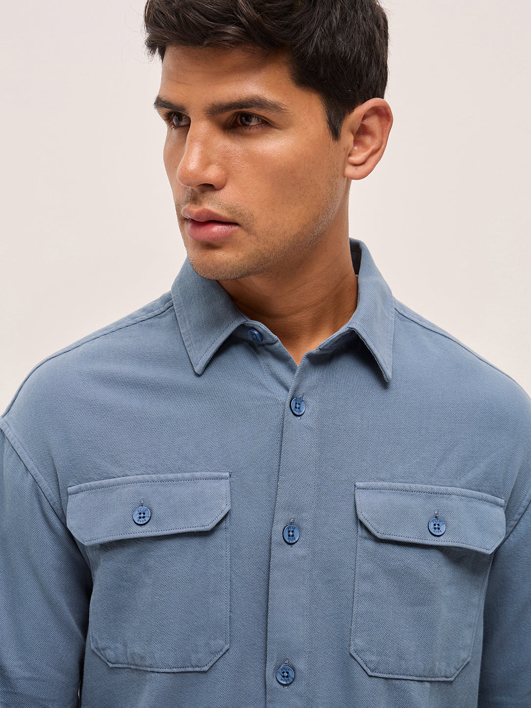Men Blue Solid Relax Fit Overshirt