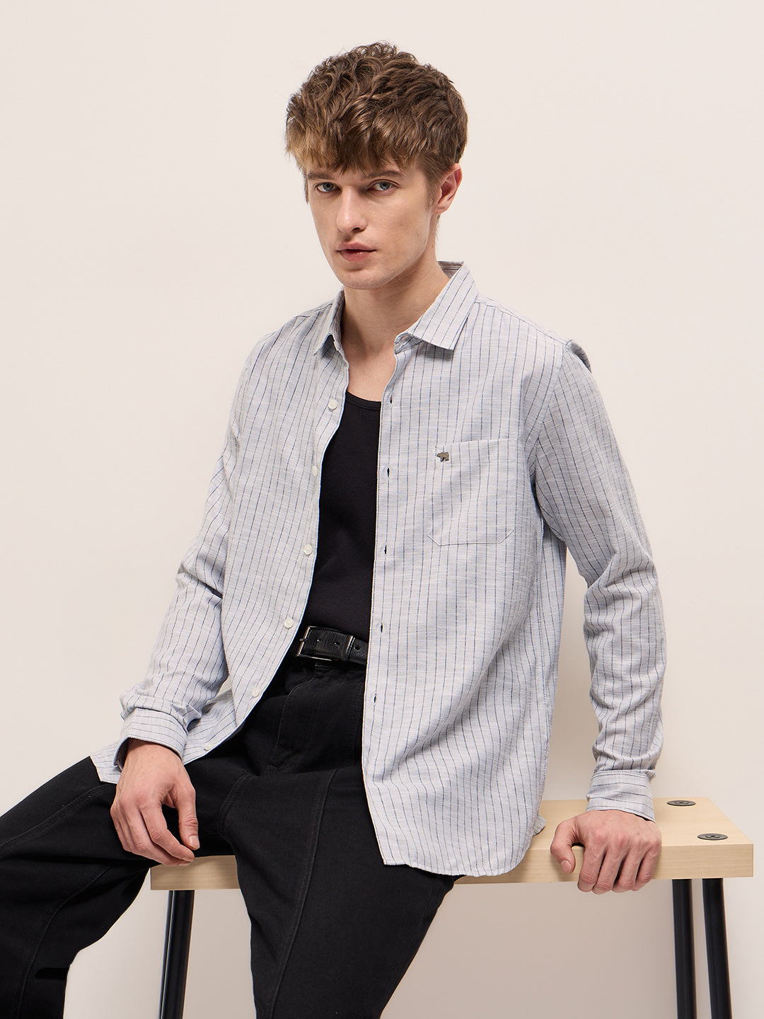 Men Light Grey Casual Shirt