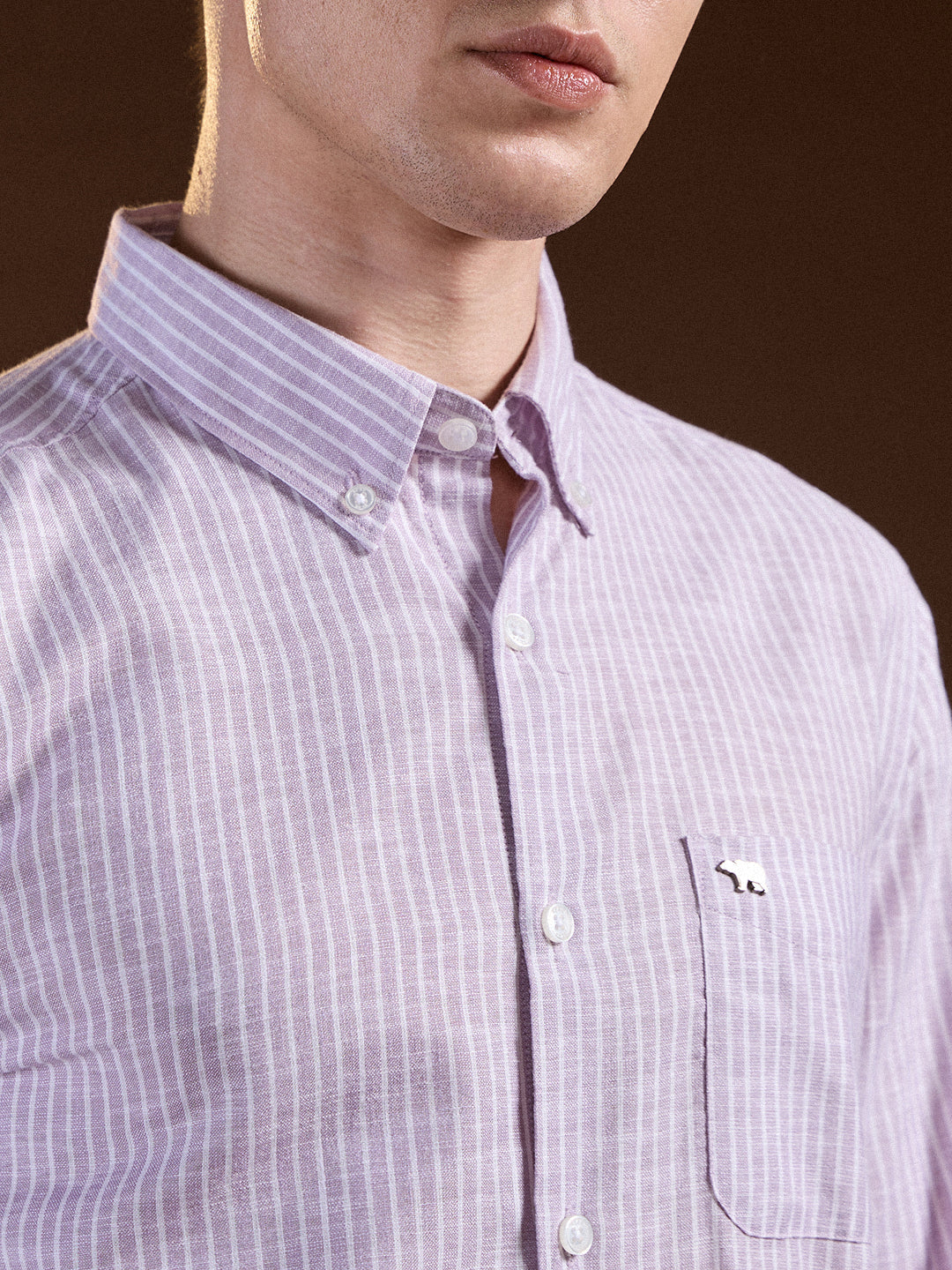 Men Purple Pin Vertical Stripes Slim Fit Casual Shirt