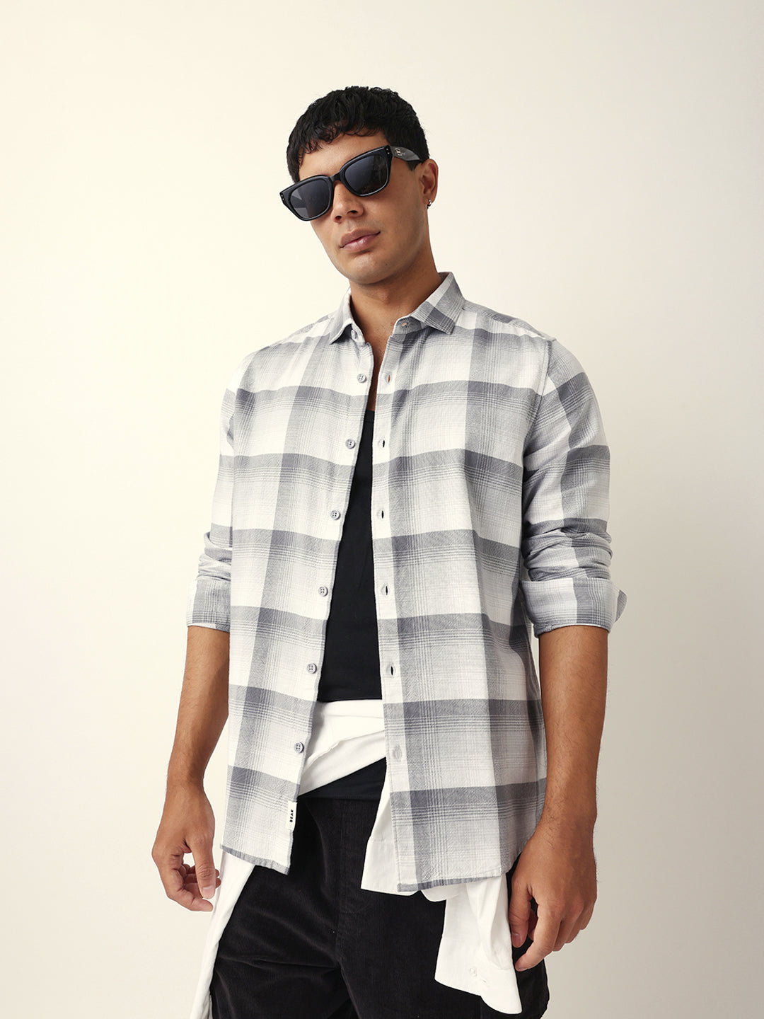 Men Grey Checked Shirt