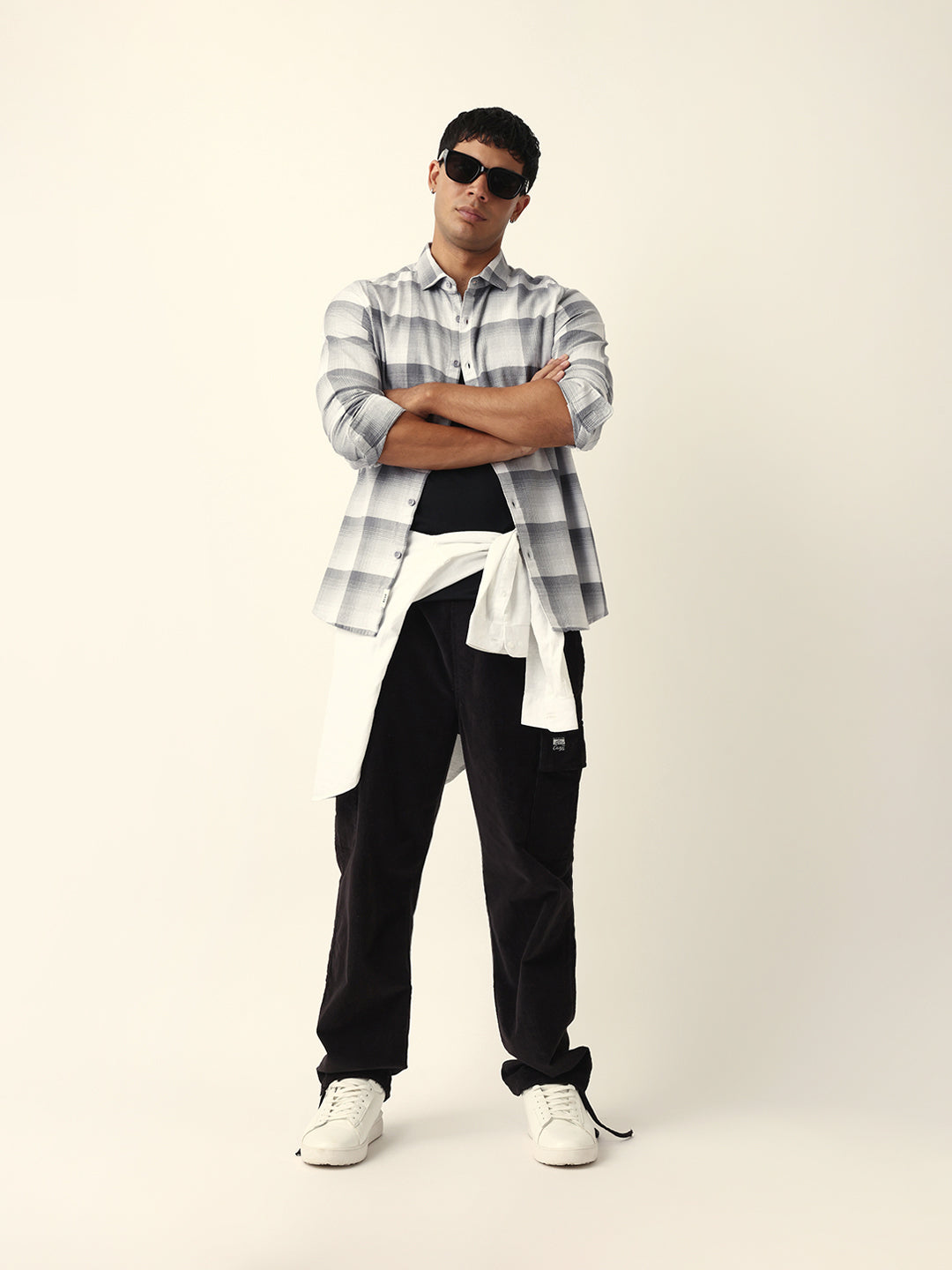 Men Grey Checked Shirt