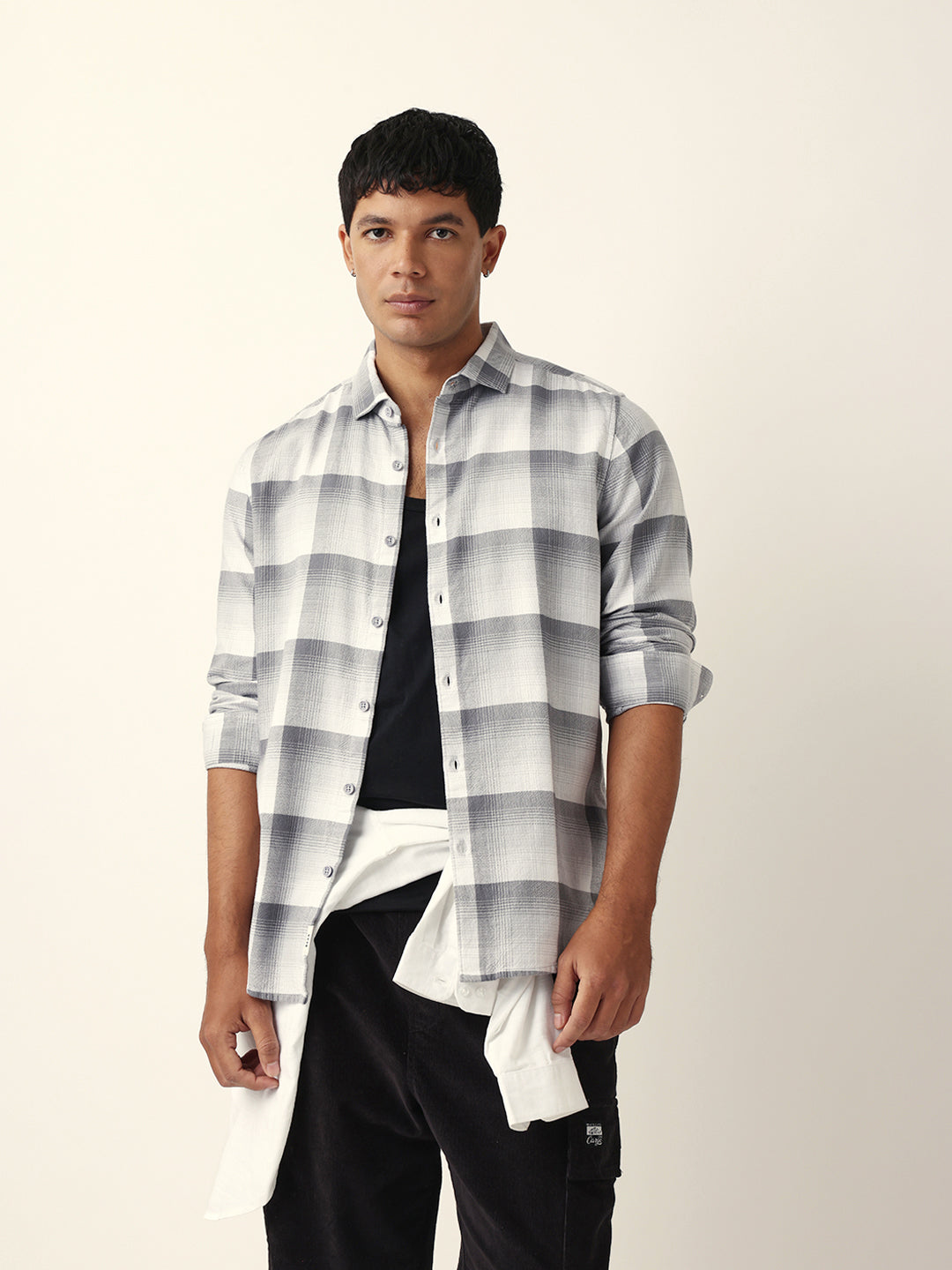 Men Grey Checked Shirt
