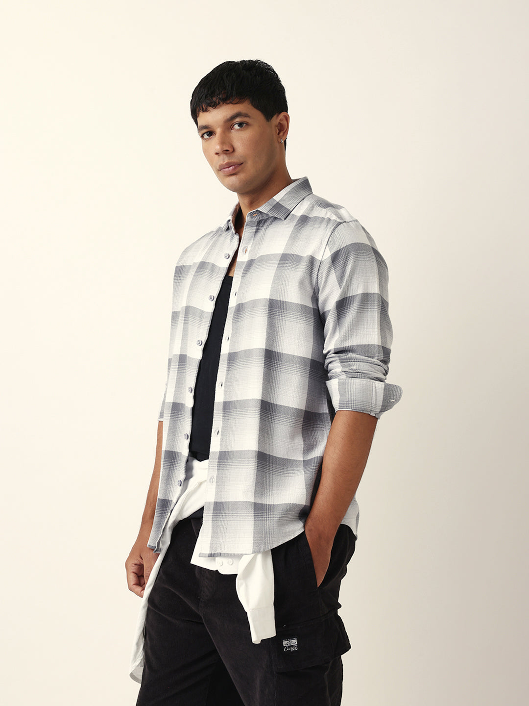 Men Grey Checked Shirt