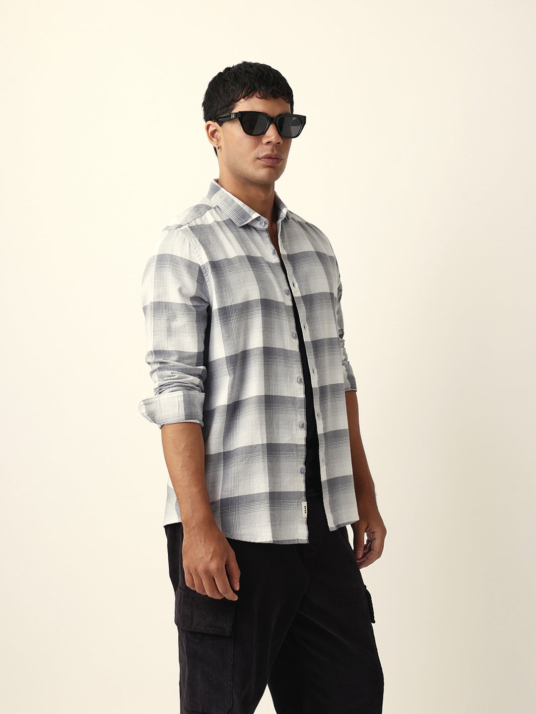 Men Grey Checked Shirt
