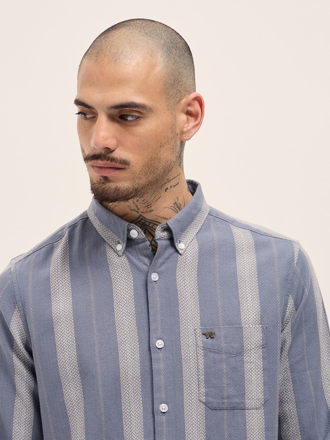 Men Blue Vertical Stripes Slim Fit Casual Shirt