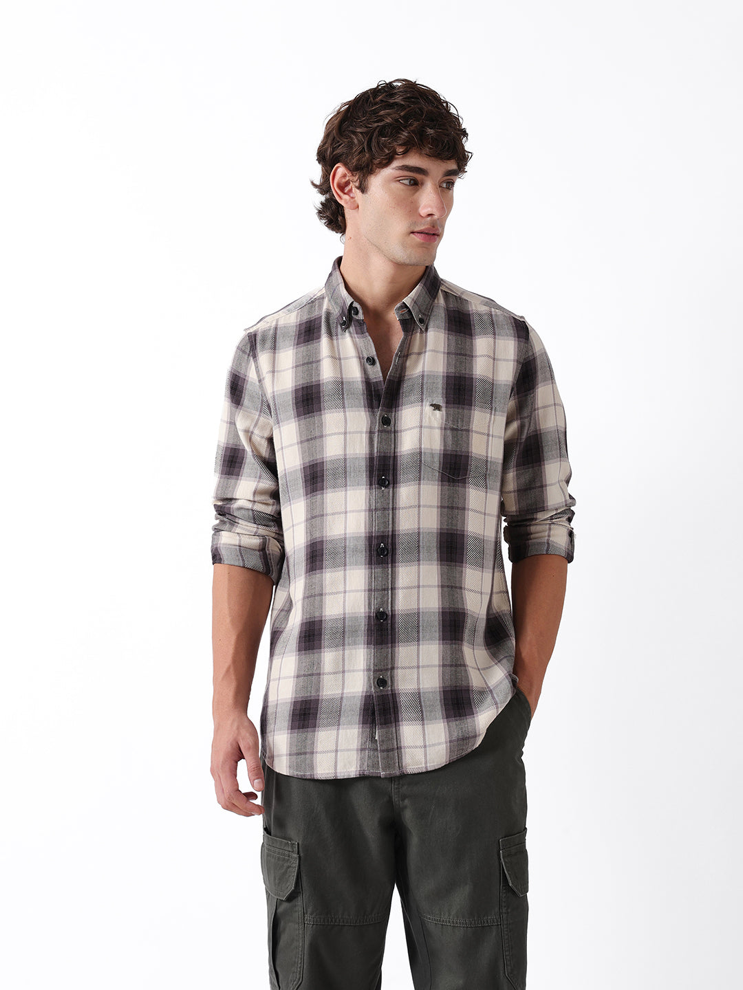 Men Grey Checked Shirt