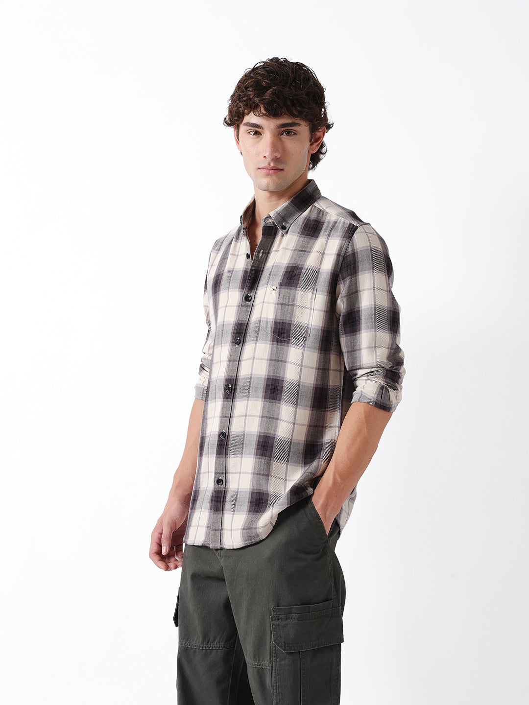 Men Grey Checked Shirt
