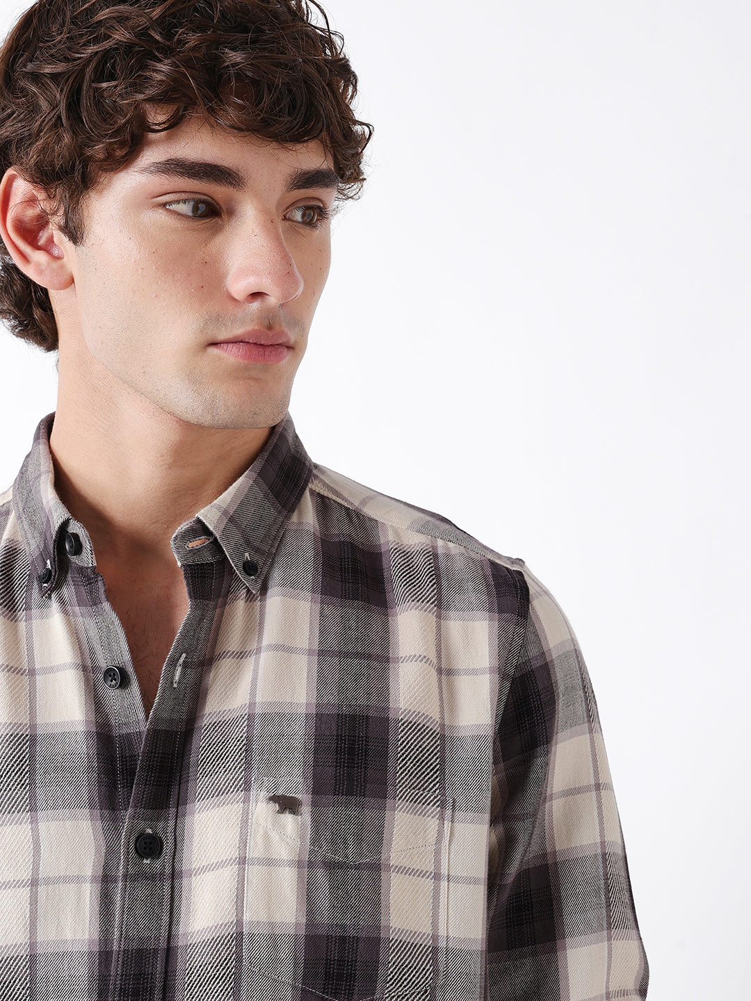 Men Grey Checked Shirt
