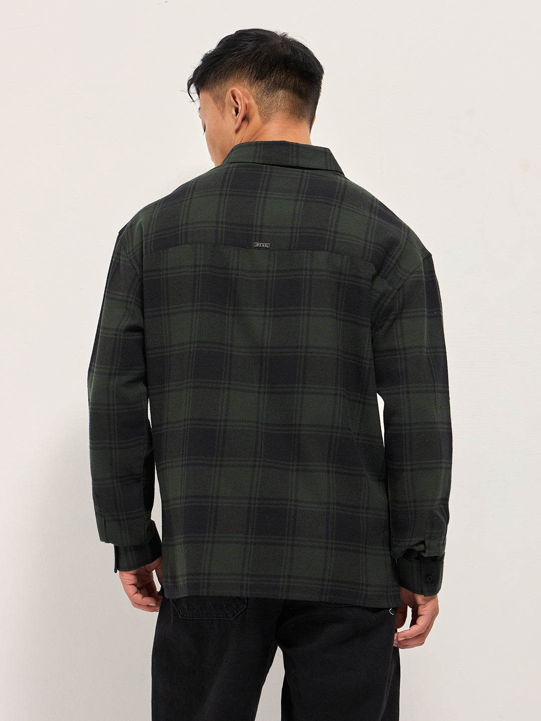 Men OliveBlack Tartan Check Relaxed Fit Shacket