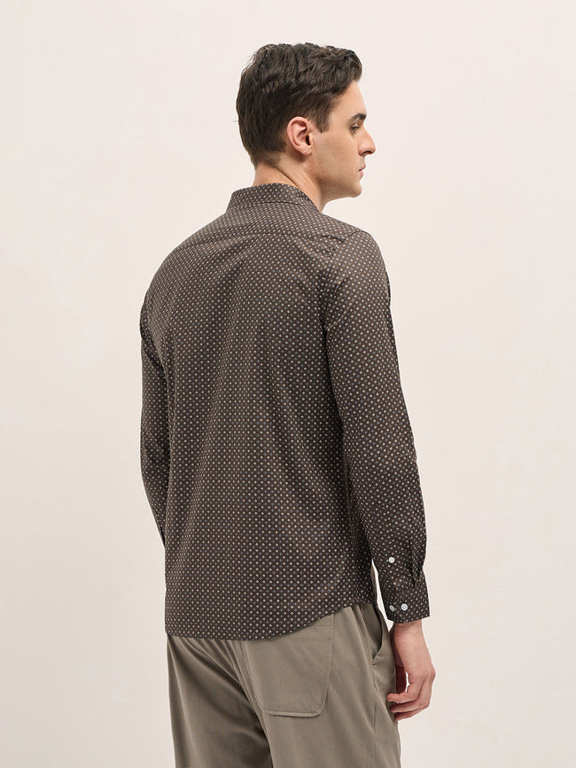Men Brown Geometric Printed Tailored Fit Formal Shirt