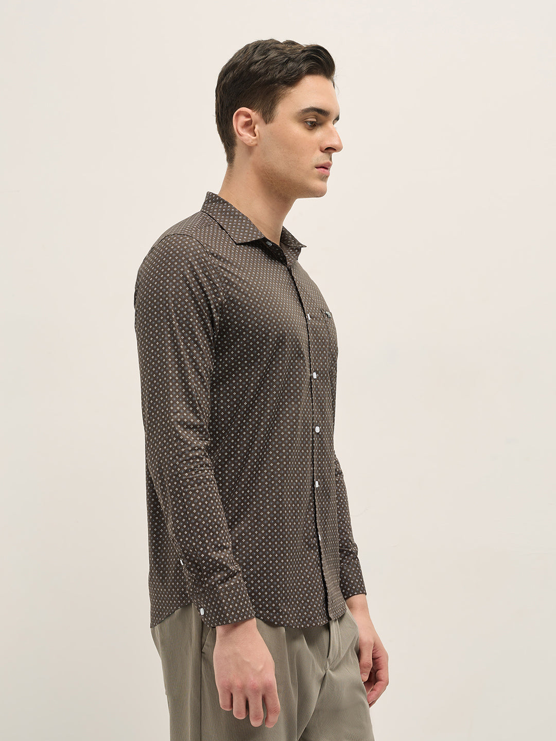 Men Brown Geometric Printed Tailored Fit Formal Shirt