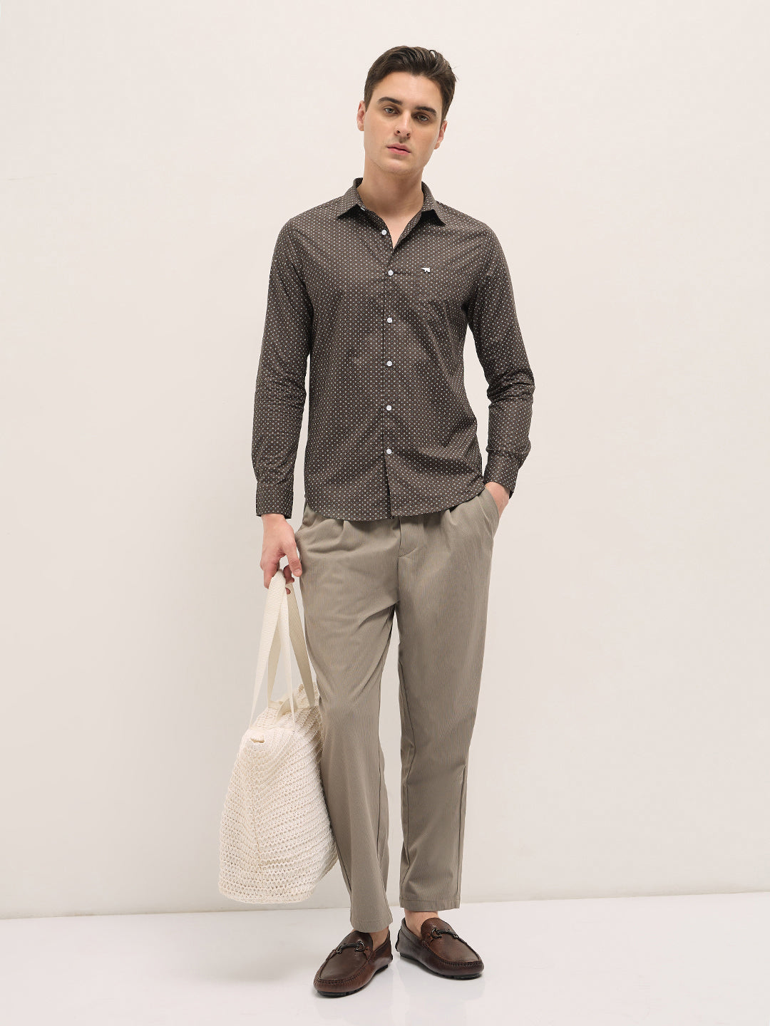 Men Brown Geometric Printed Tailored Fit Formal Shirt