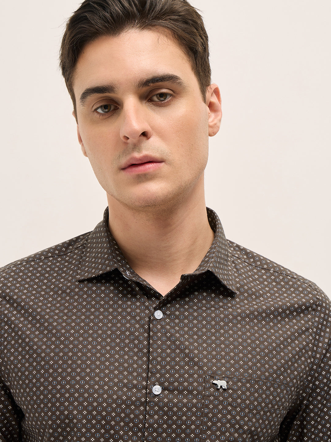 Men Brown Geometric Printed Tailored Fit Formal Shirt