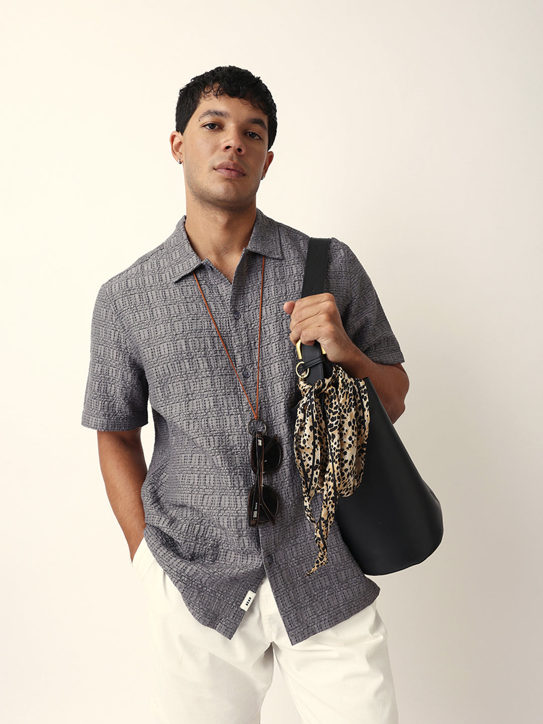 Men Grey Nylon Self Design Shirt