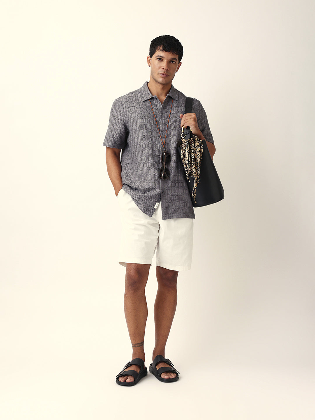 Men Grey Nylon Self Design Shirt