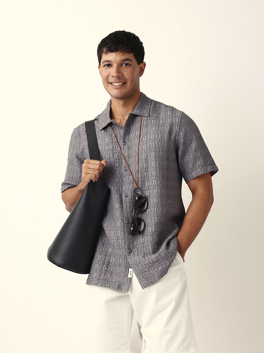 Men Grey Nylon Self Design Shirt
