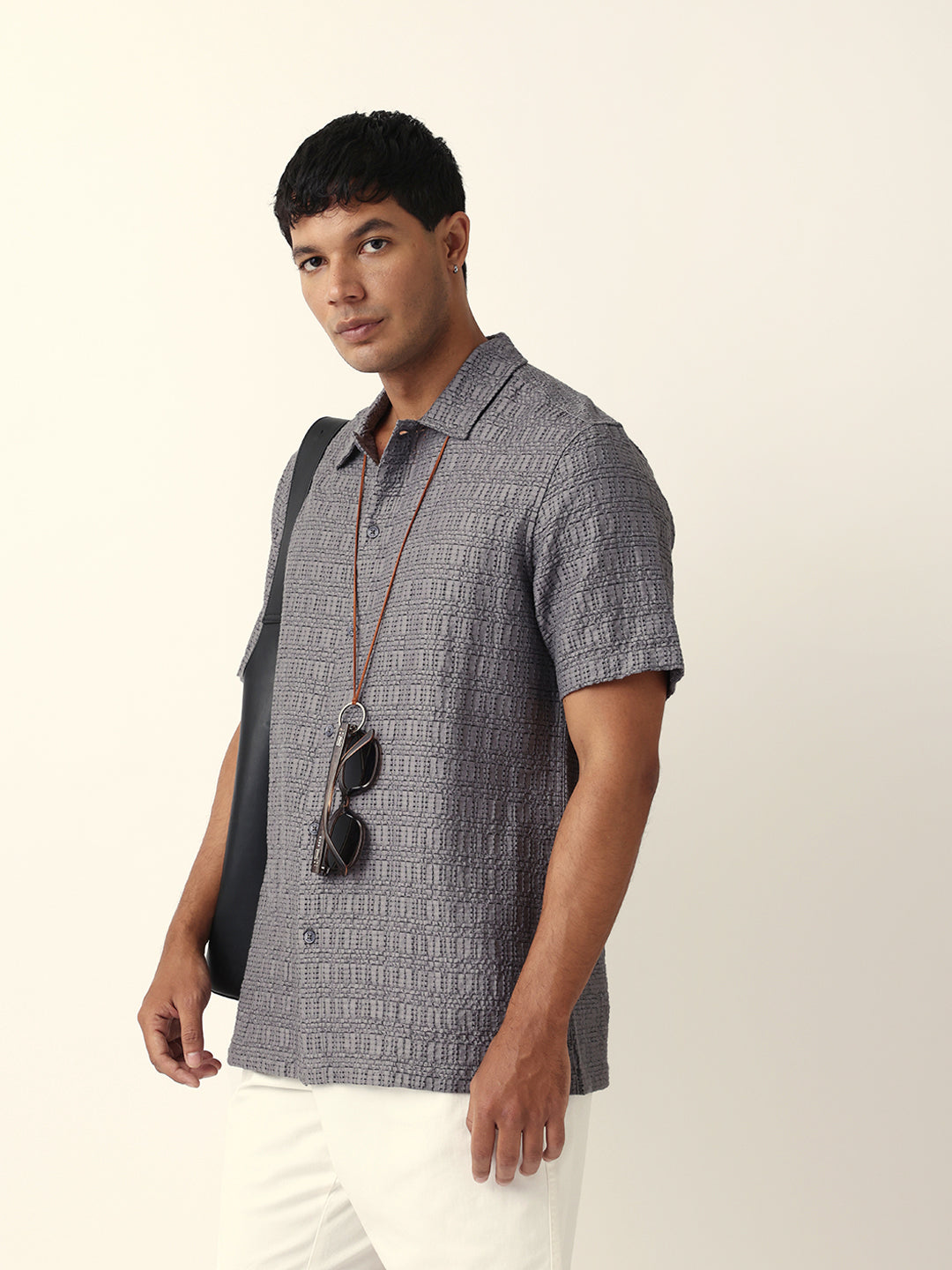 Men Grey Nylon Self Design Shirt