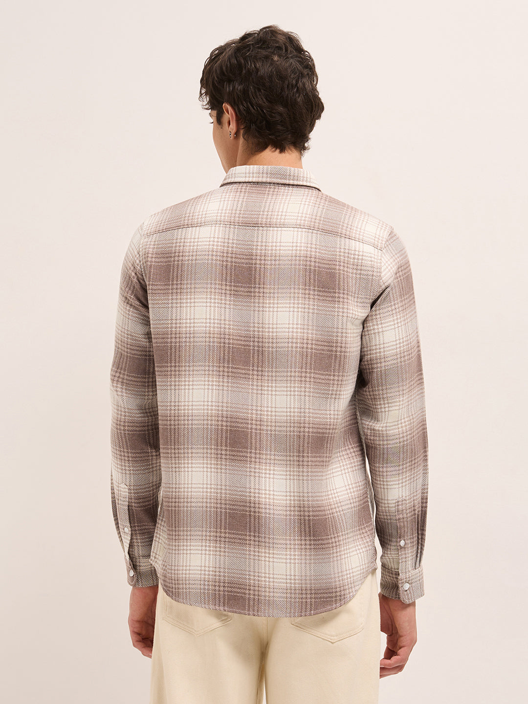 Men Herringbone Checked Design Casual Shirt