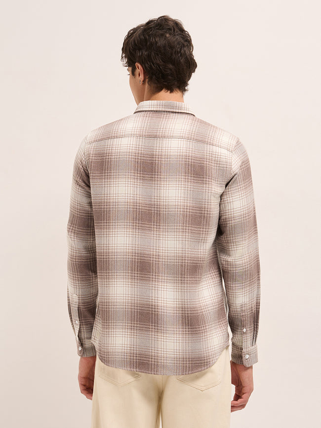 Men Herringbone Checked Design Casual Shirt