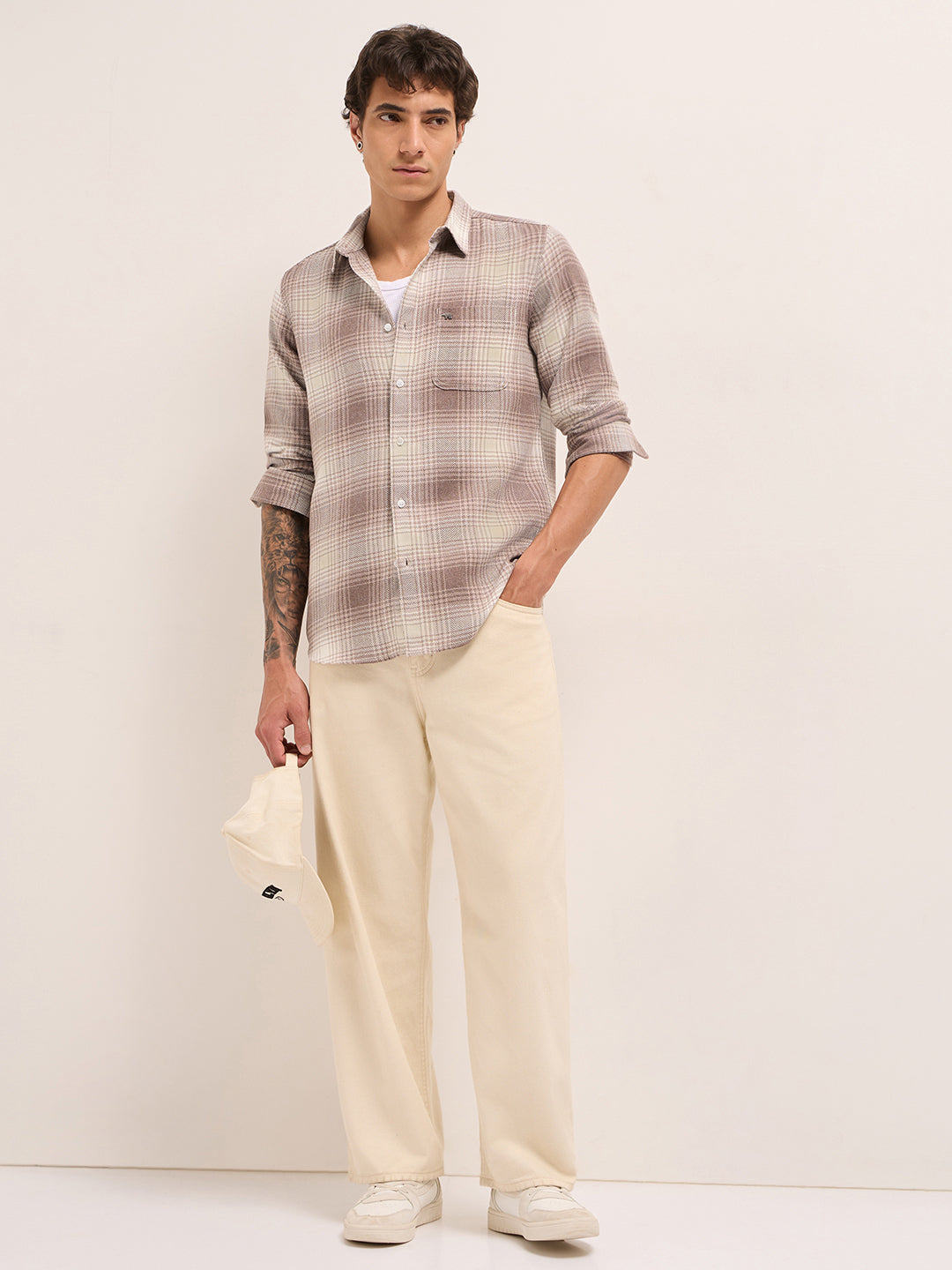 Men Herringbone Checked Design Casual Shirt