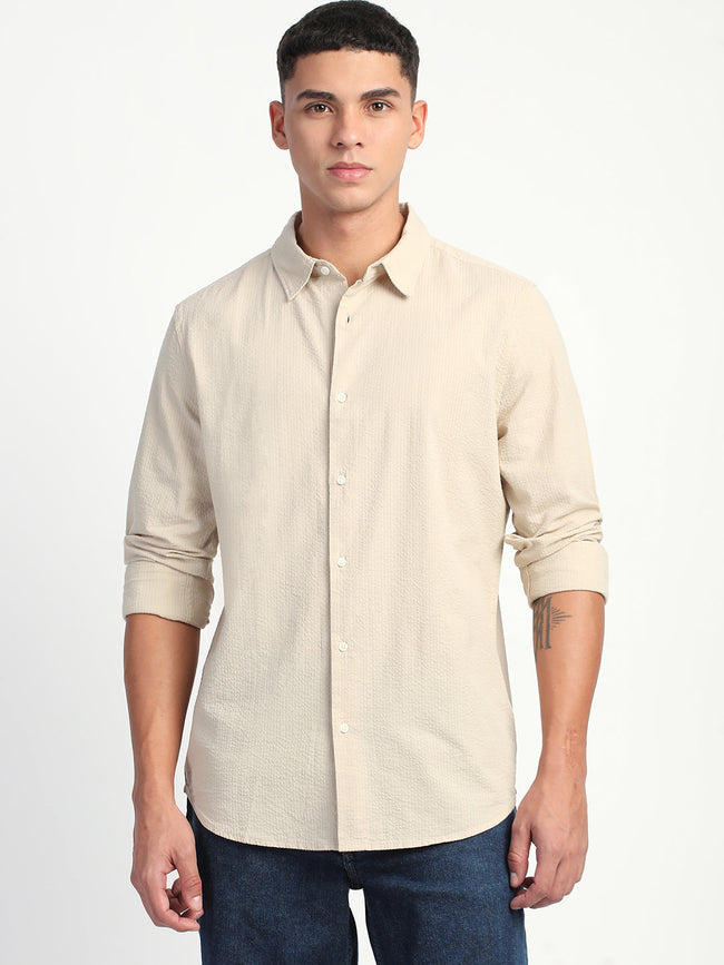 Men Self Designed Slim Fit Casual Shirt