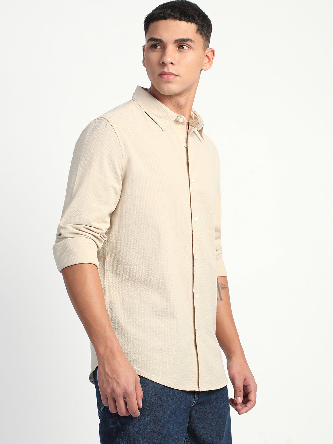 Men Self Designed Slim Fit Casual Shirt